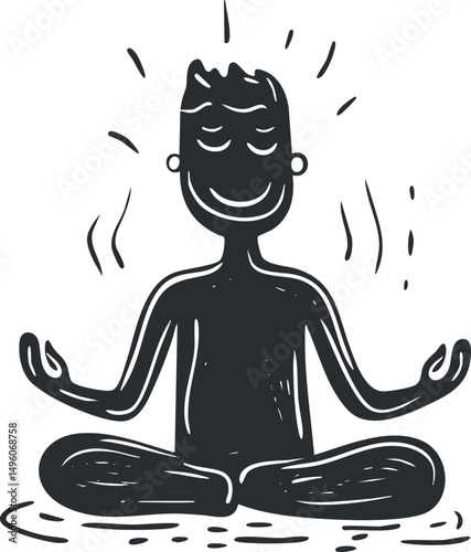 Silhouette of person sitting cross-legged in meditation with calm expression and peaceful energy lines