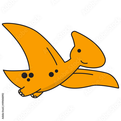 Cartoon Illustration of an Orange Pterodactyl