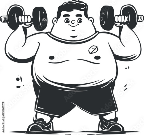 Illustration of a man lifting dumbbells exercising to build strength and fitness