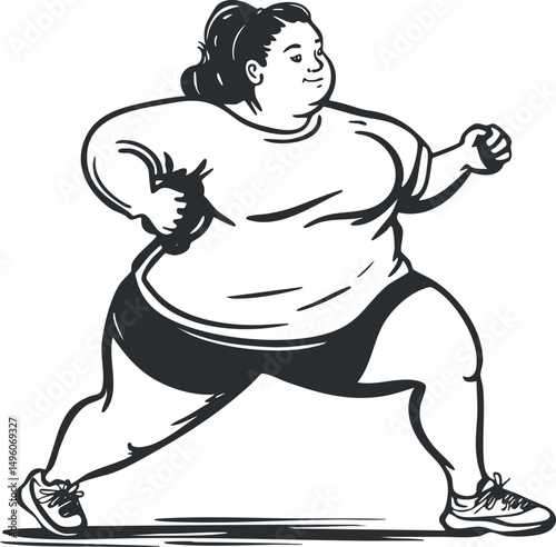Illustration of a plus size woman exercising by stretching in sportswear to promote fitness and a healthy lifestyle.