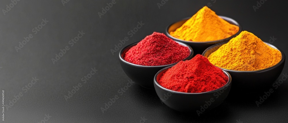 Fototapeta premium A collection of vibrant spices in small bowls.
