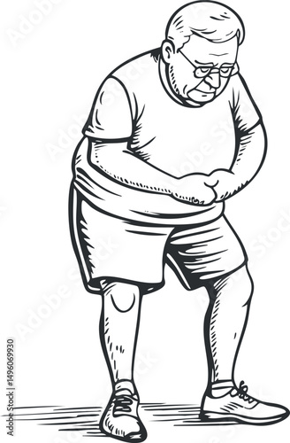 Elderly man holding his stomach in pain showing symptoms of abdominal discomfort or illness