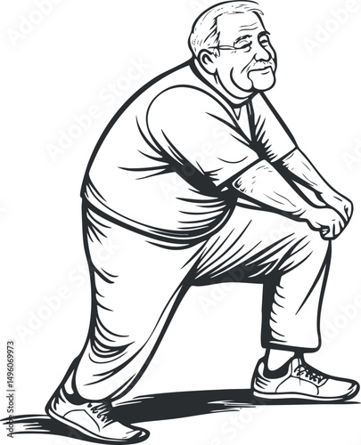 Elderly man stretching leg muscles before exercise showing fitness and health activity
