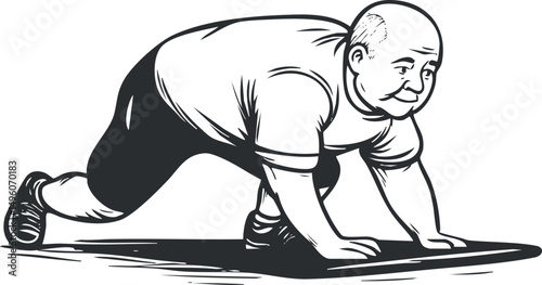 Illustration of a man in athletic wear stretching in a starting fitness pose for exercise or workout