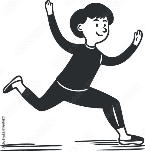 Illustration of a young person jumping with arms raised in a dynamic running pose on white background