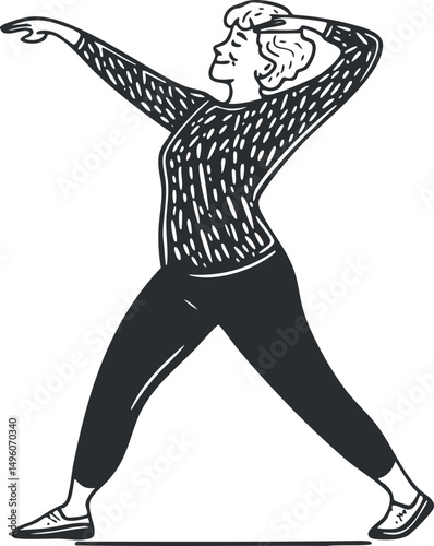 Illustration of a woman stretching in a fitness pose, emphasizing health and active lifestyle.