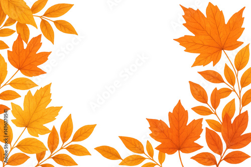 Vivid orange autumn leaves framing transparent background, highlighting seasonal warmth and graphic design potential