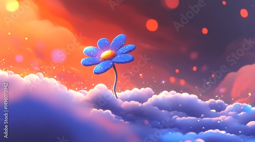 Blue Flower in Cloudscape Sunset.