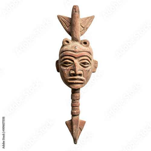 A Terracotta Arrow with Moche Warrior Masks Pre Inc Isolated on Transparent Background