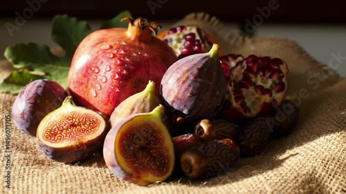 Exotic Still Life Displaying Rich Flavors of Pomegranates and Figs