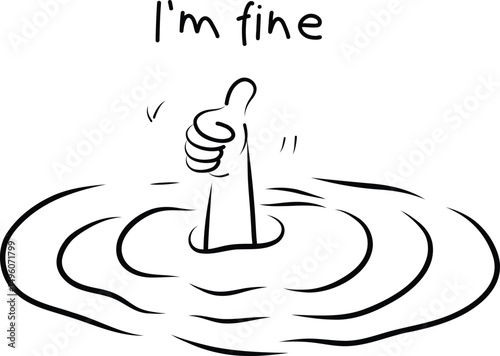 I am Fine Drowning Hand Doodle - Dark Humor Minimal Line Art