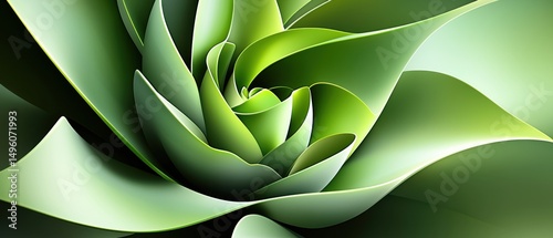 A close-up view of a vibrant green plant with overlapping leaves, creating a sense of depth and texture.