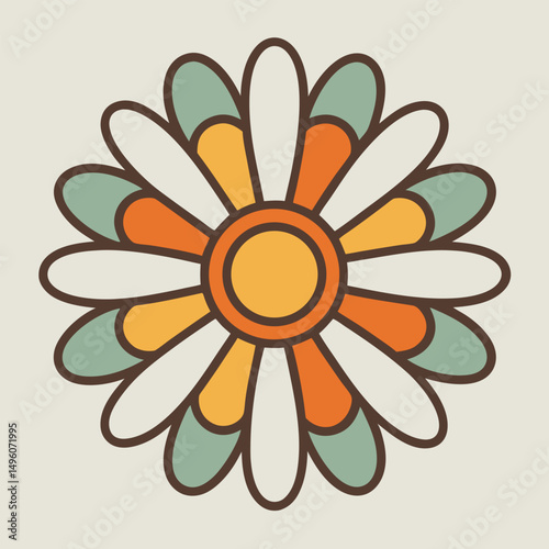A Daisy Icon In 70S Retro Style  Clean Petal Outli