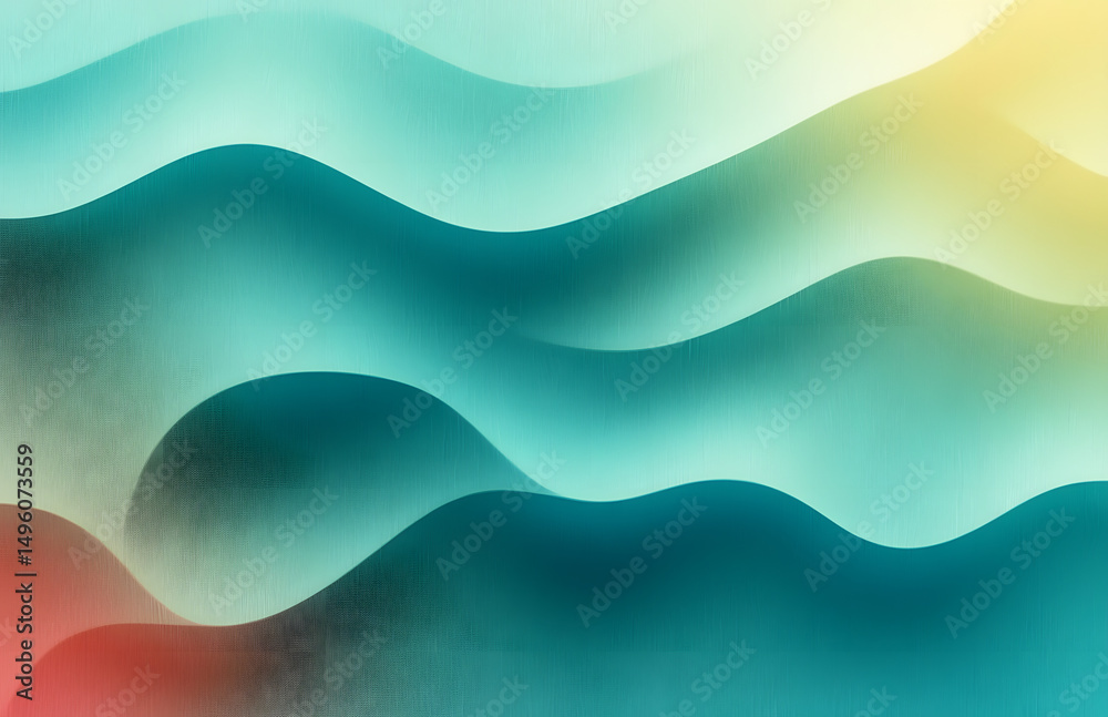 Fototapeta premium Retro grainy gradient background noise texture effect summer poster design seamless colors teal abstract wave pattern.
