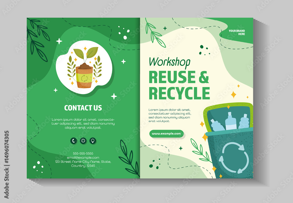 Green And Beige Reuse Recycle Workshop Ecology Brochure Template Stock ...