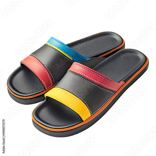 Trendy Slip On Beach Sandals with Ergonomic Contour Isolated on Transparent Background