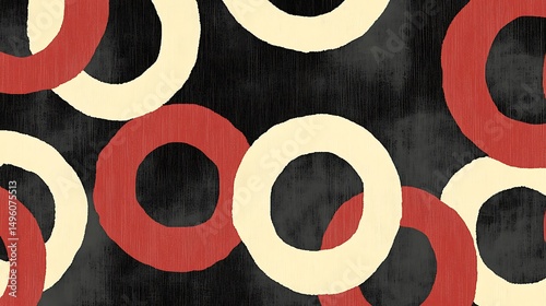 Red Beige Circles Abstract Pattern.