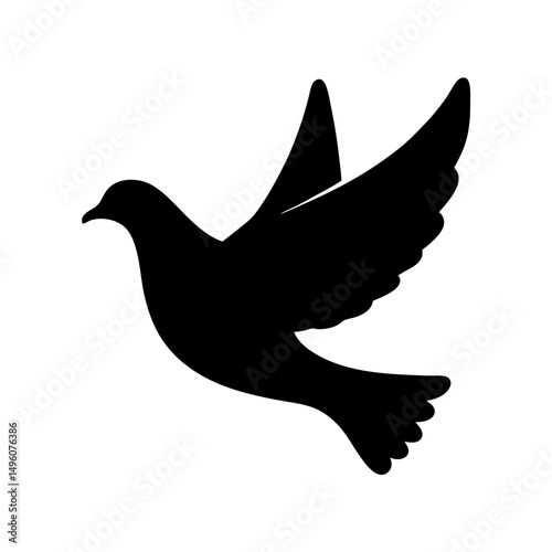 Black silhouette of a flying dove a symbol of peace and hope