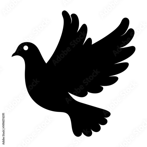 Silhouette image of a flying dove conveying peace and purity symbol