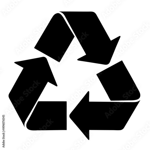 The universal recycling symbol comprised of triangular arrows in black and white