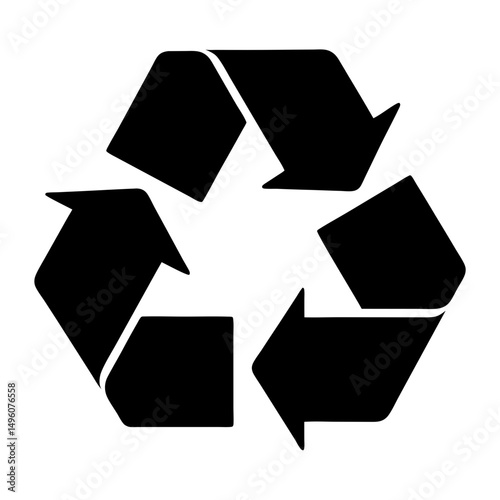 Universal Recycling Symbol in black displayed against a crisp white background