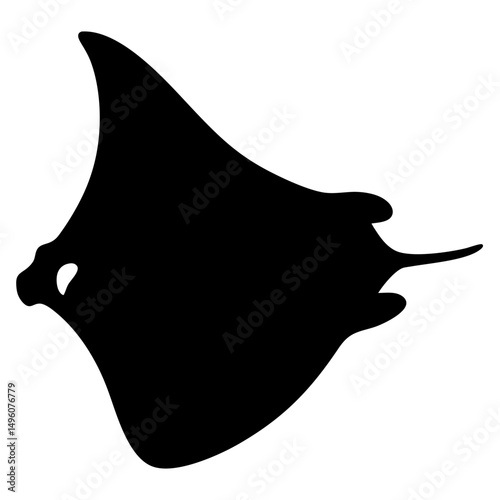 Black silhouette of a majestic manta ray gliding gracefully in the ocean