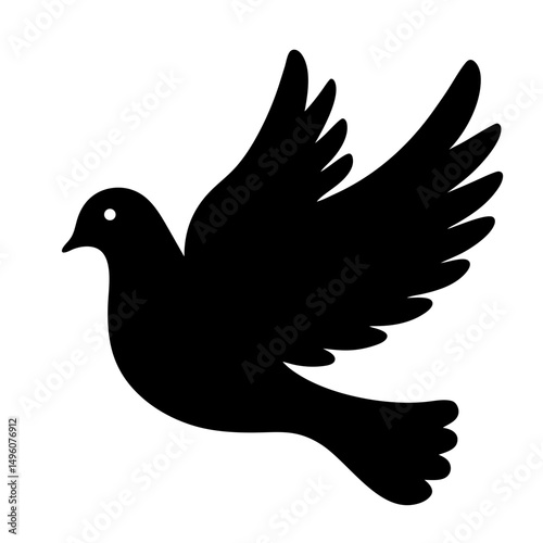 Stylized black dove in flight on a white background, simple design