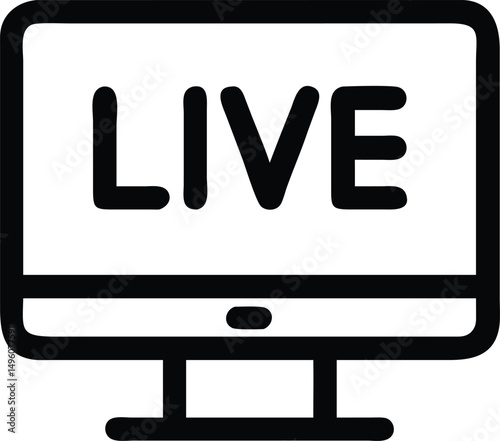 Black Line Icon Of A Monitor Showing Live Badge  L (1)