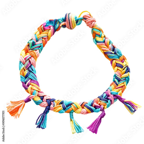 Trendy Woven Anklet with Interlaced Vibrant Threads Isolated on Transparent Background