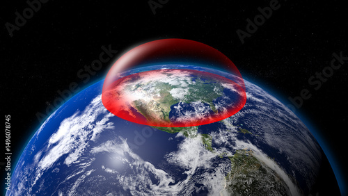 un dôme de fer anti-missiles au dessus des États-Unis d'Amérique - vue depuis l'espace - rendu 3D