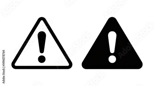 Two warning triangles with exclamation mark isolated on transparent background