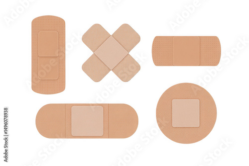 Assorted bandages medical adhesive plasters isolated on transparent background