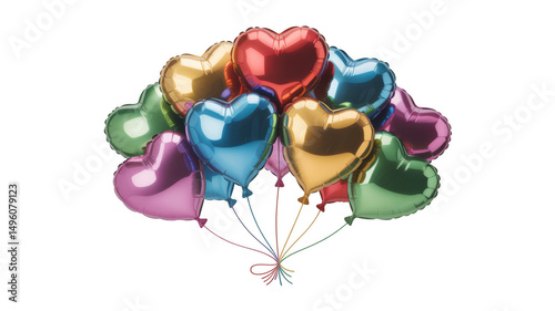 Colorful heart shaped balloons bunch isolated on transparent background