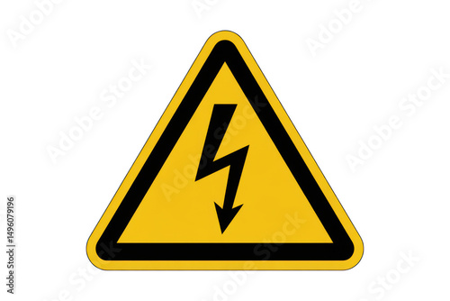 High voltage warning sign triangle yellow black isolated on transparent background