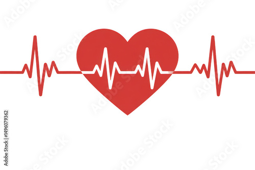 Heart rate monitor graphic red heart ecg isolated on transparent background