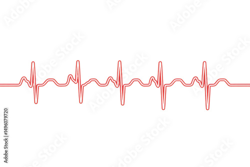 Red heartbeat ekg line graphic isolated on transparent background