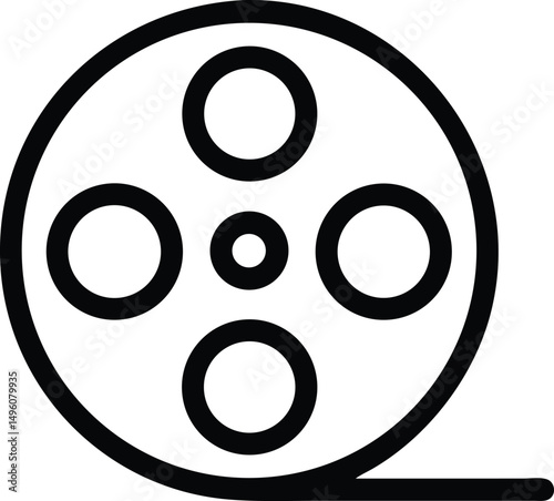 Black Line Icon Of A Vintage Film Reel With Tape   (1)