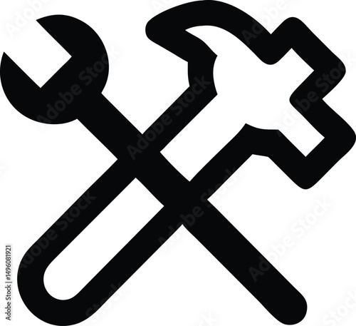 Black Line Icon Of Crossed Hammer And Wrench  Gene (1)