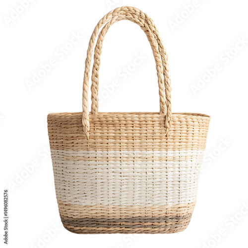 Elegant Straw Tote Bag with Refined Delicate Weaving Isolated on Transparent Background