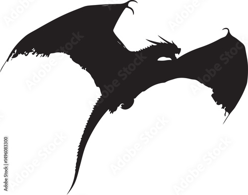 Dragon in Flight Silhouette Vector Illustration on Transparent Background
