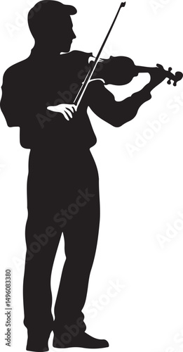 Violin Player Silhouette Vector Illustration on Transparent Background
