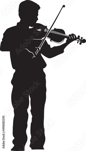 Violin Player Silhouette Vector Illustration on Transparent Background