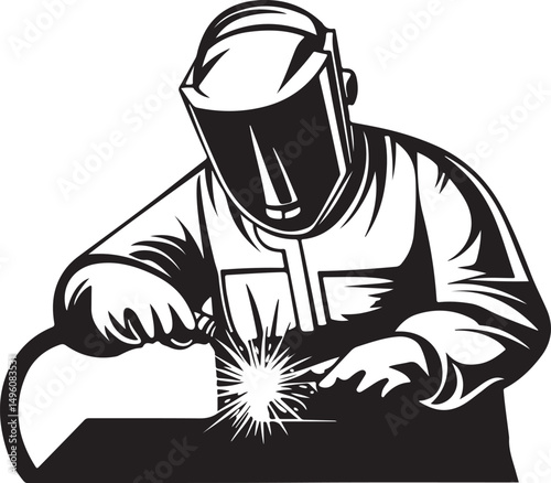 Welder Silhouette Vector Illustration on Transparent Background