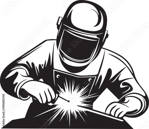 Welder Silhouette Vector Illustration on Transparent Background