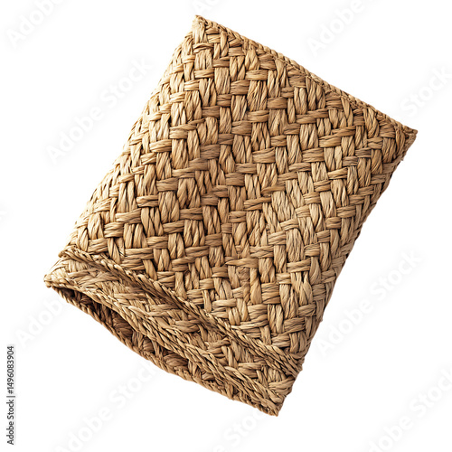 Minimalist Woven Straw Beach Mat with a Natural Fin Isolated on Transparent Background