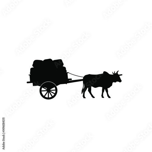 Ox cart silhouette rural transportation farm animal
