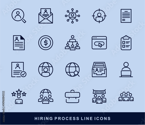 Hiring Process Line Icons. Recruitment, Job Application, Interview, Candidate Selection Vector Set