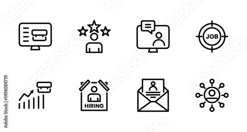 Hiring Process Line Icons. Recruitment, Job Application, Interview, Candidate Selection Vector Set