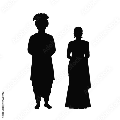 Indian couple traditional wedding attire silhouette
