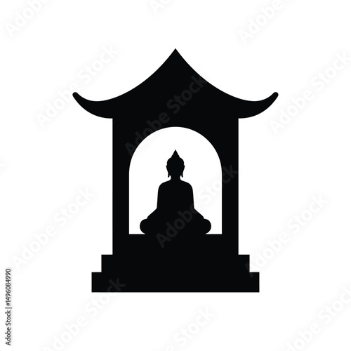 Buddha statue in traditional asian shrine silhouette